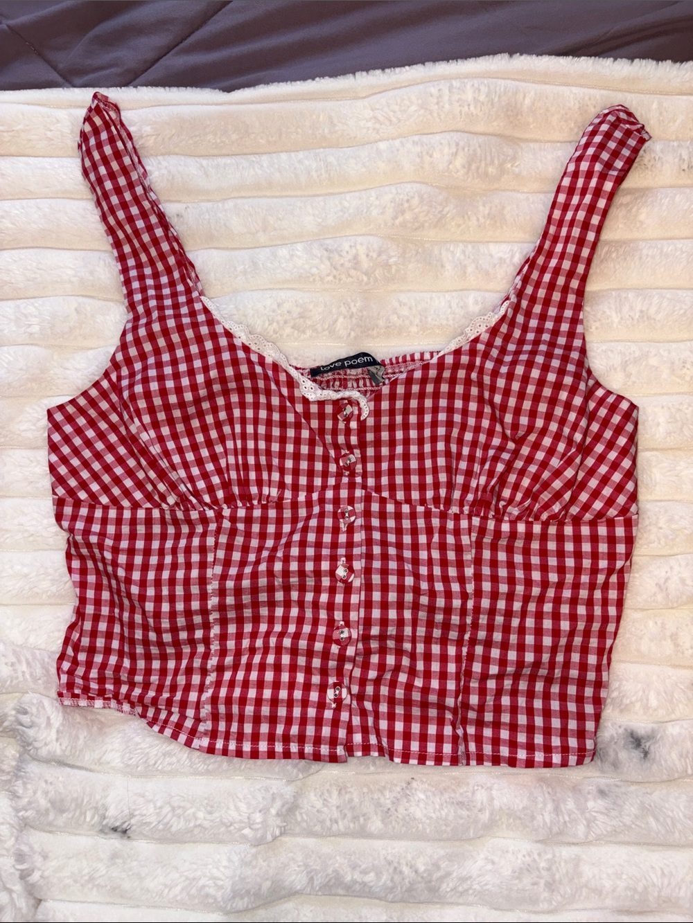 Red Gingham Button-Front Crop Tank Top - Unknown Brand